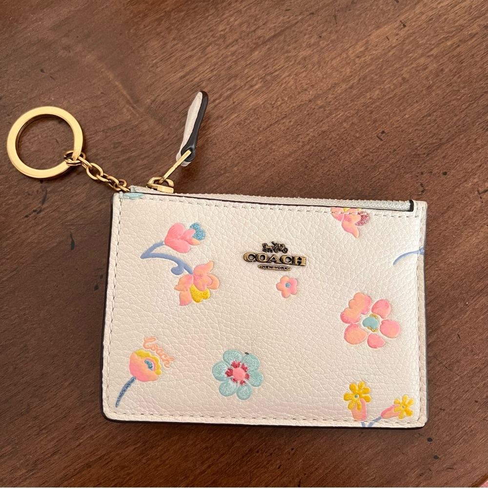 Coach Leather Card/ID Case & Key Chain with Floral Print